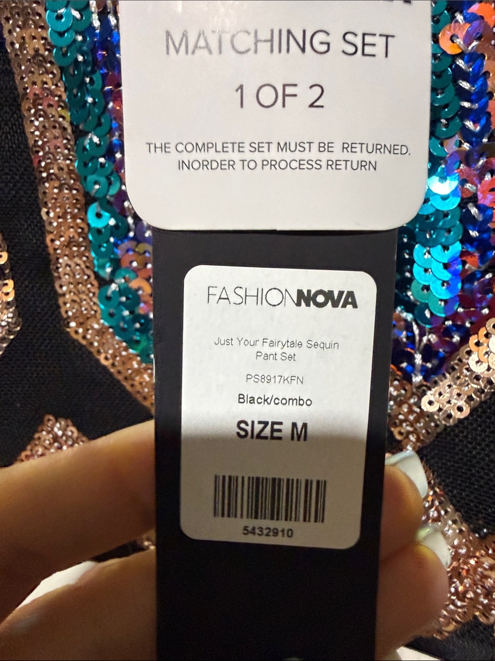 Fashion Nova fairytale Black Sequin Wide-Leg pant set with Teal & Pink Accents - Picture 3 of 7